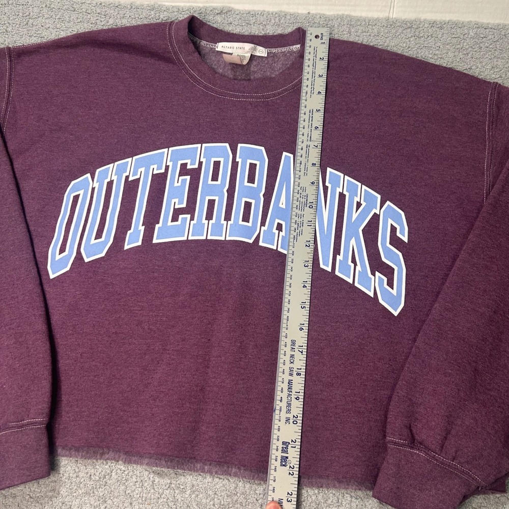 Altar'd State Sweatshirt Outer Banks L/XL Purple Cropped Coastal Boho Varsity - Picture 3 of 6